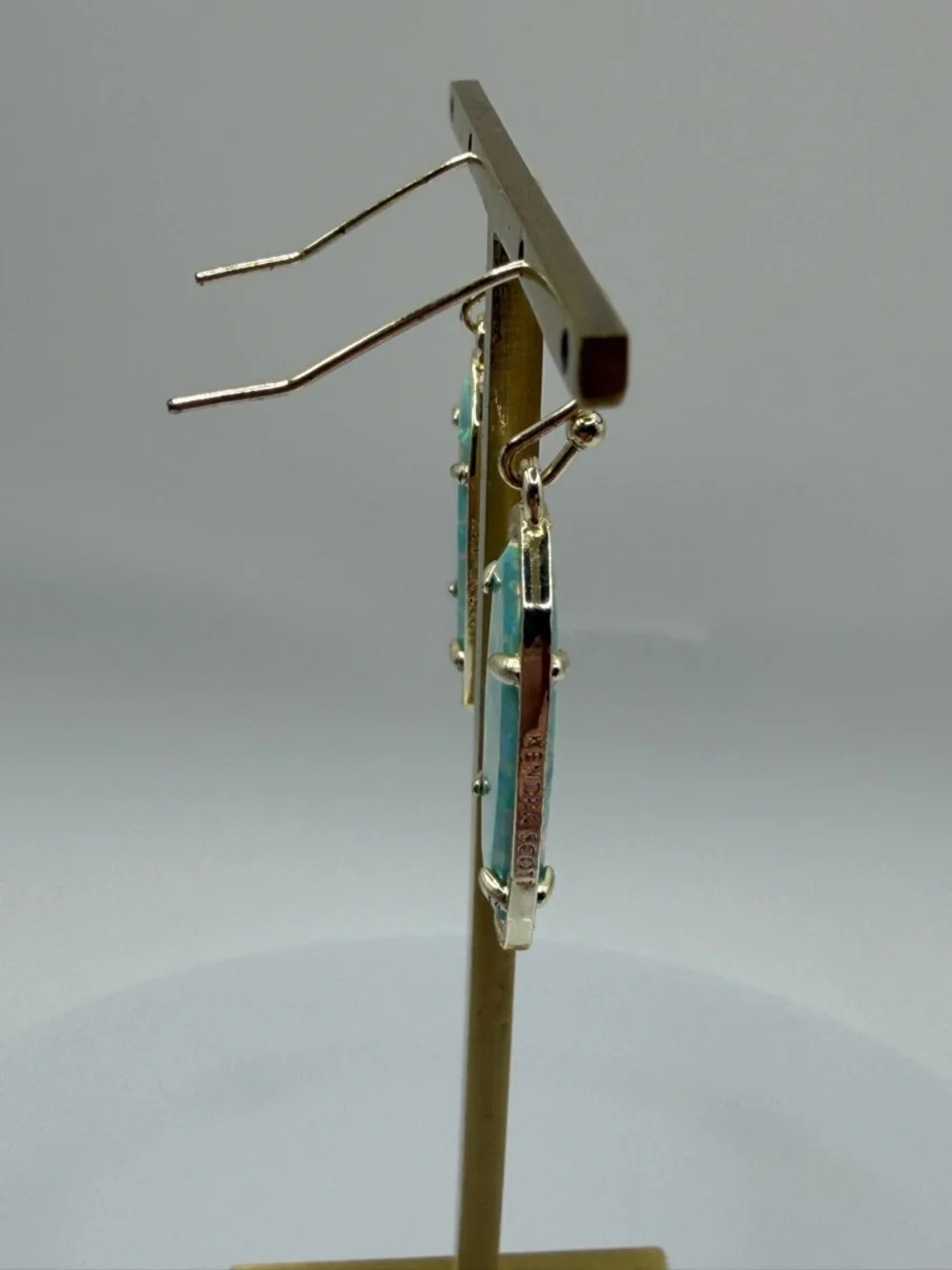 Kendra Scott Dani Gold Earrings in Aqua Kyocera Opal - Picture 7 of 8